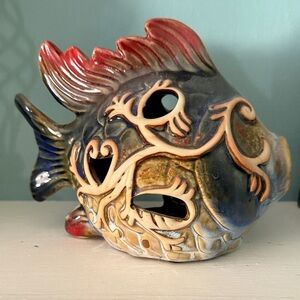 Artistic Filigree Ceramic Fish Candle Holder - Multicolor- J A Designs